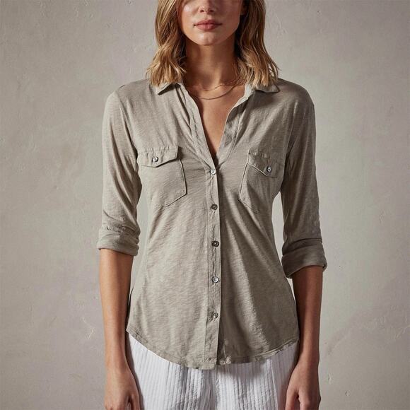 James Perse $185 SHEER SLUB SIDE PANEL SHIRT size 8 Pale Green - Picture 1 of 8